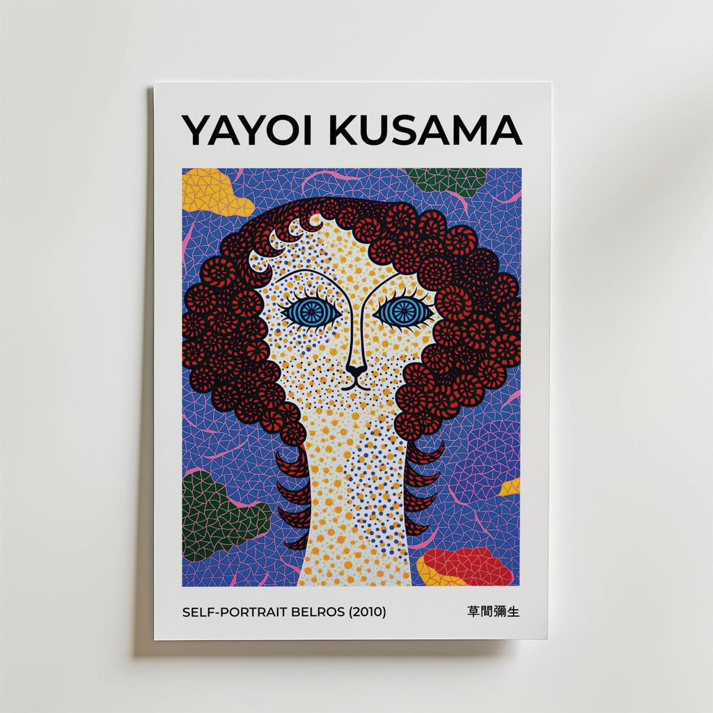 Yayoi Kusama Self Portrait – stilfullt konsttryck från Bozetto, tryckt på matt finpapper