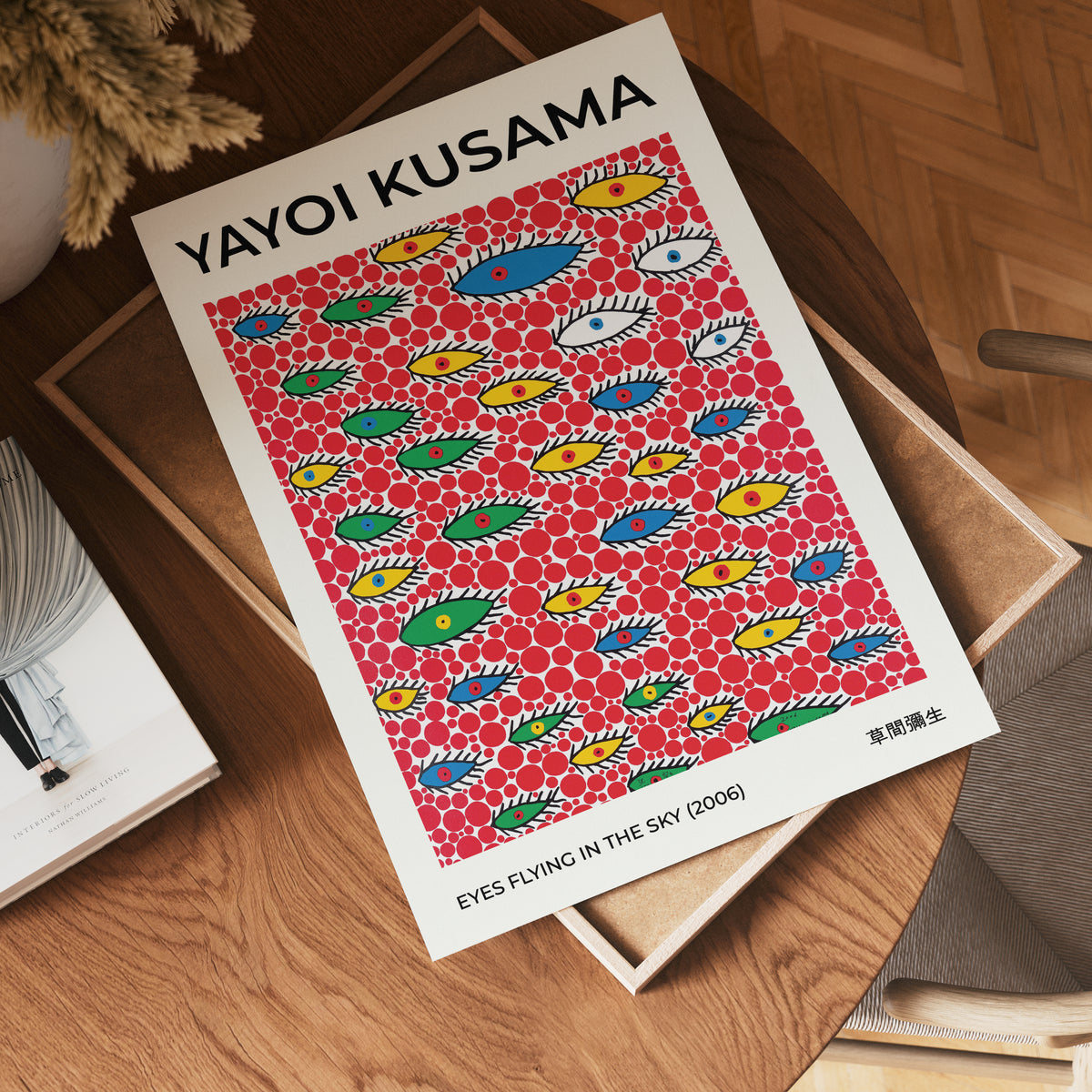 Yayoi Kusama Eyes Flying In The – stilfullt konsttryck från Bozetto, tryckt på matt finpapper