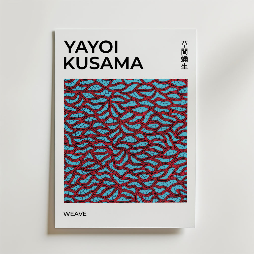 Yayoi Kusama Red Weave – stilfullt konsttryck från Bozetto, tryckt på matt finpapper