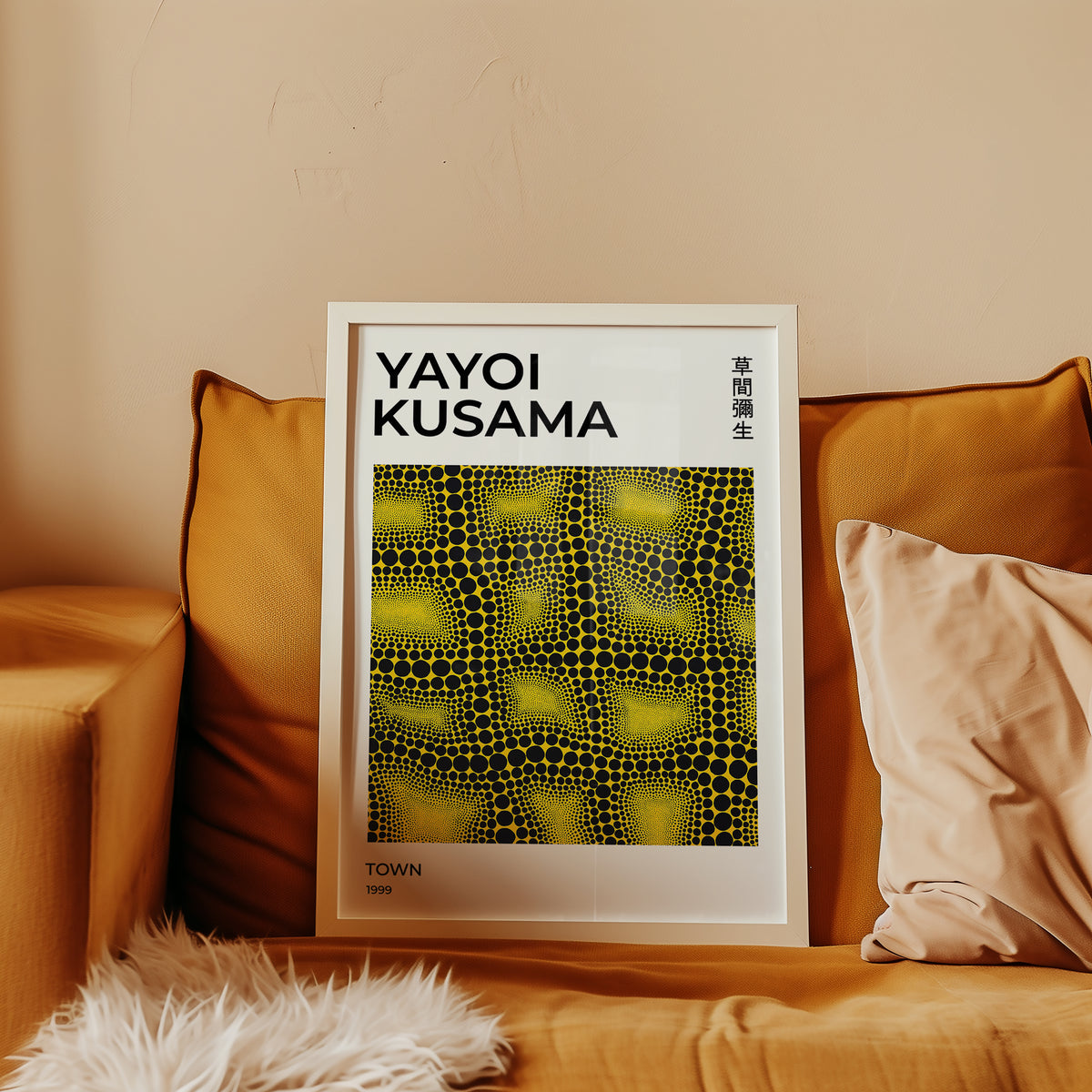 Väggmockup med Yayoi Kusama Optical Field – köp enkelt hos Bozetto affisch i hög kvalitet
