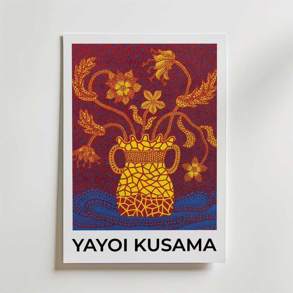 Yayoi Kusama Bloom Mosaic – stilfullt konsttryck från Bozetto, tryckt på matt finpapper