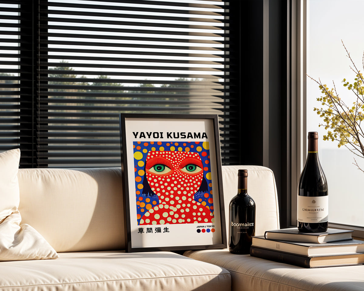 Väggmockup av Yayoi Kusama Dots affisch på ljus vägg – Bozetto konsttryck – nr 4