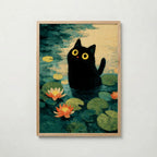 Lily Pond Cat poster visad rakt fram – Bozetto affisch i hög tryckkvalitet i hög tryckkvalitet