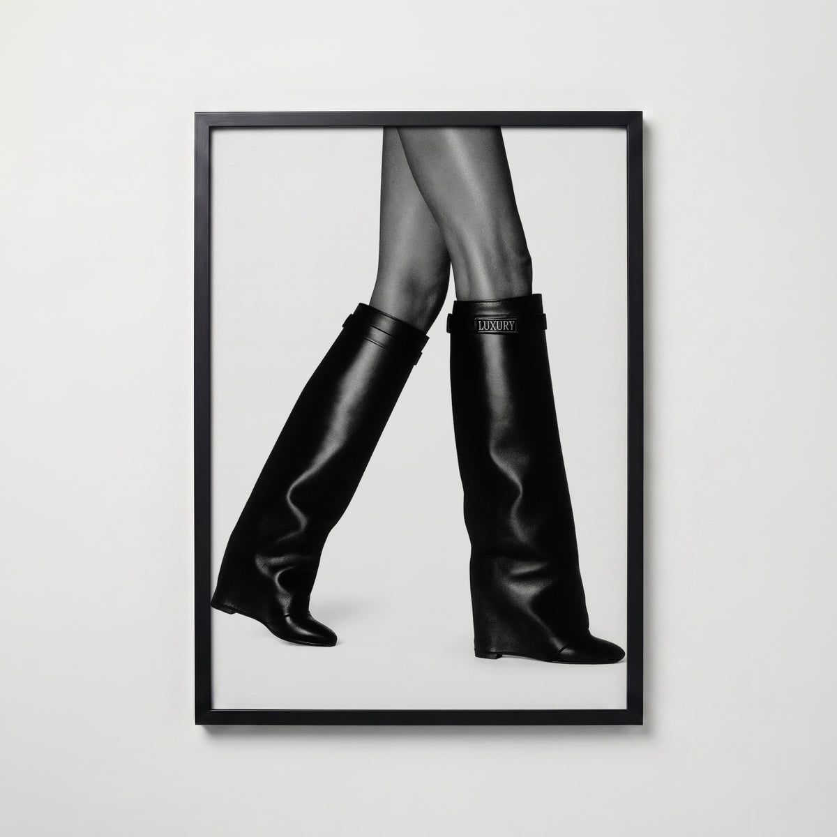 Sleek Leather Boots Poster – svart ram