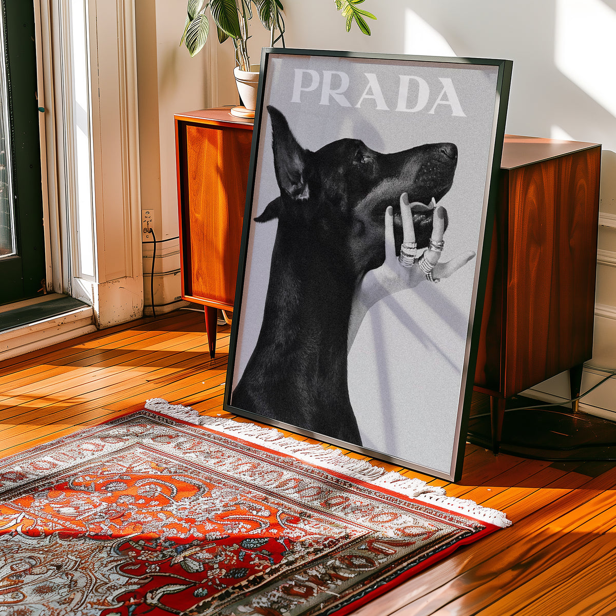 Mockup av Prada Elegance affisch på vägg – köp enkelt hos Bozetto i hög kvalitet