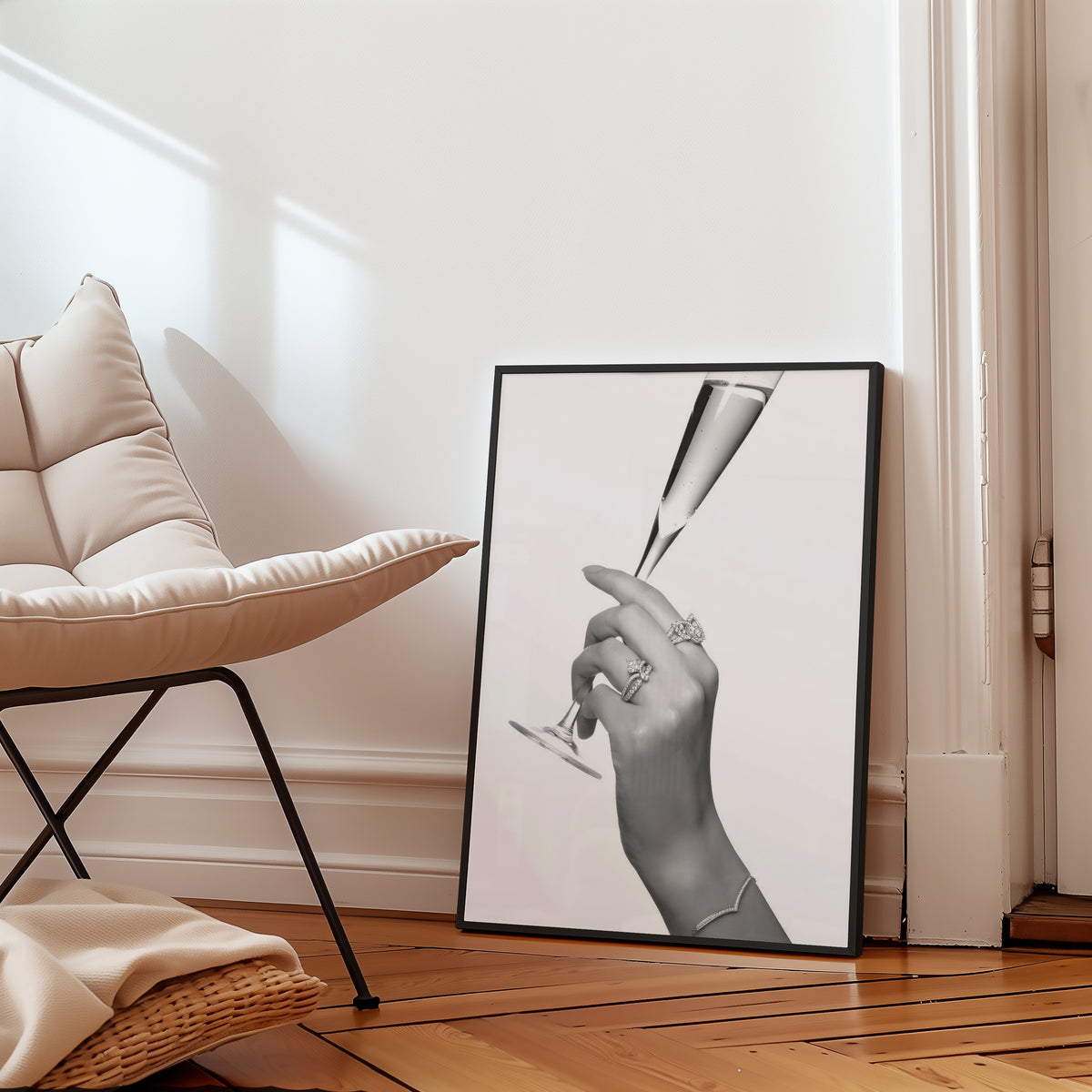 Väggmockup av Champagne Elegance affisch på ljus vägg – Bozetto konsttryck – nr 3