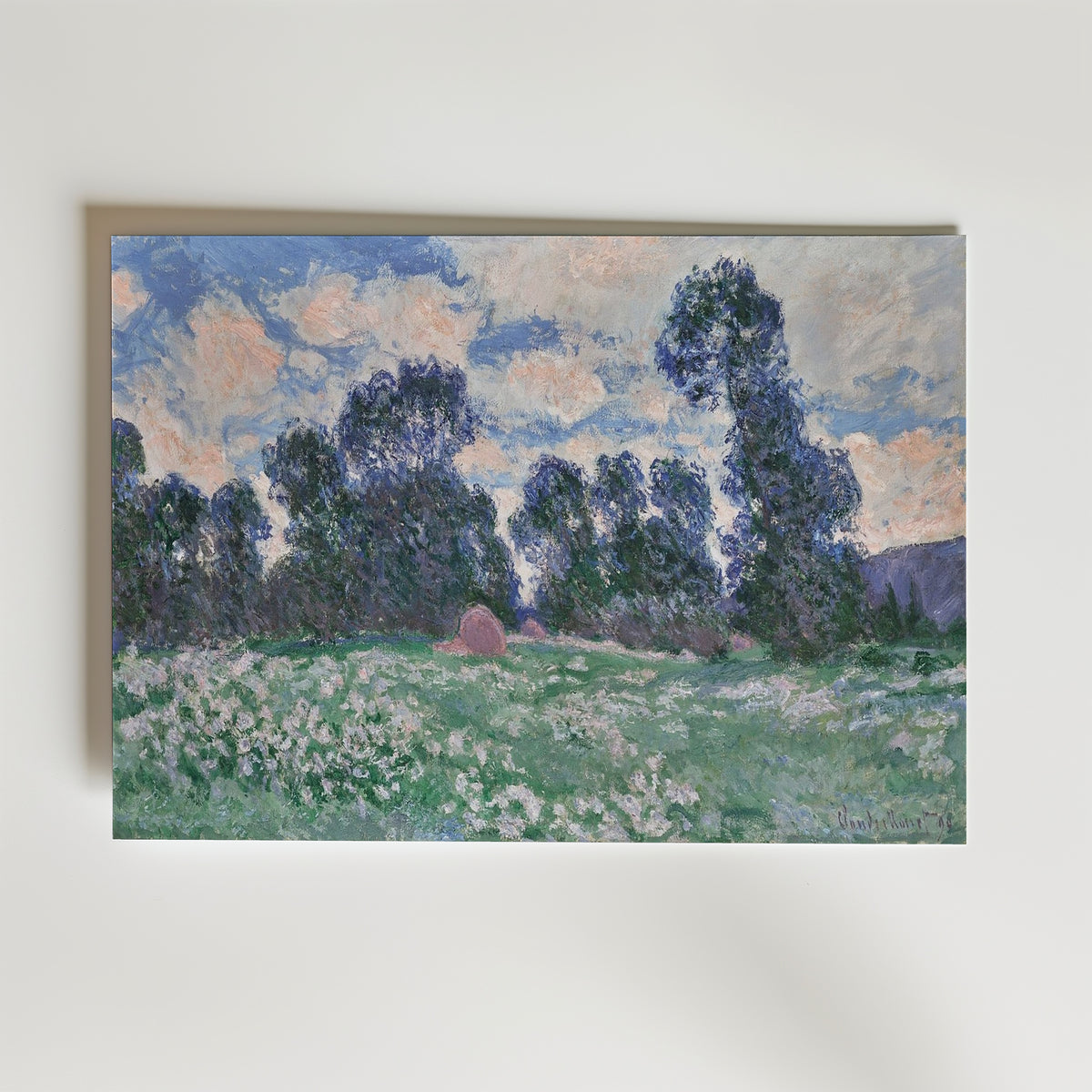 Claude Monet Spring Meadow Giverny 1890 affisch i neutral inramning – konsttryck från Bozetto i hög kvalitet