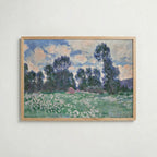 Claude Monet Spring Meadow Giverny 1890 affisch i ljus ekram med naturligt träutseende – Bozetto