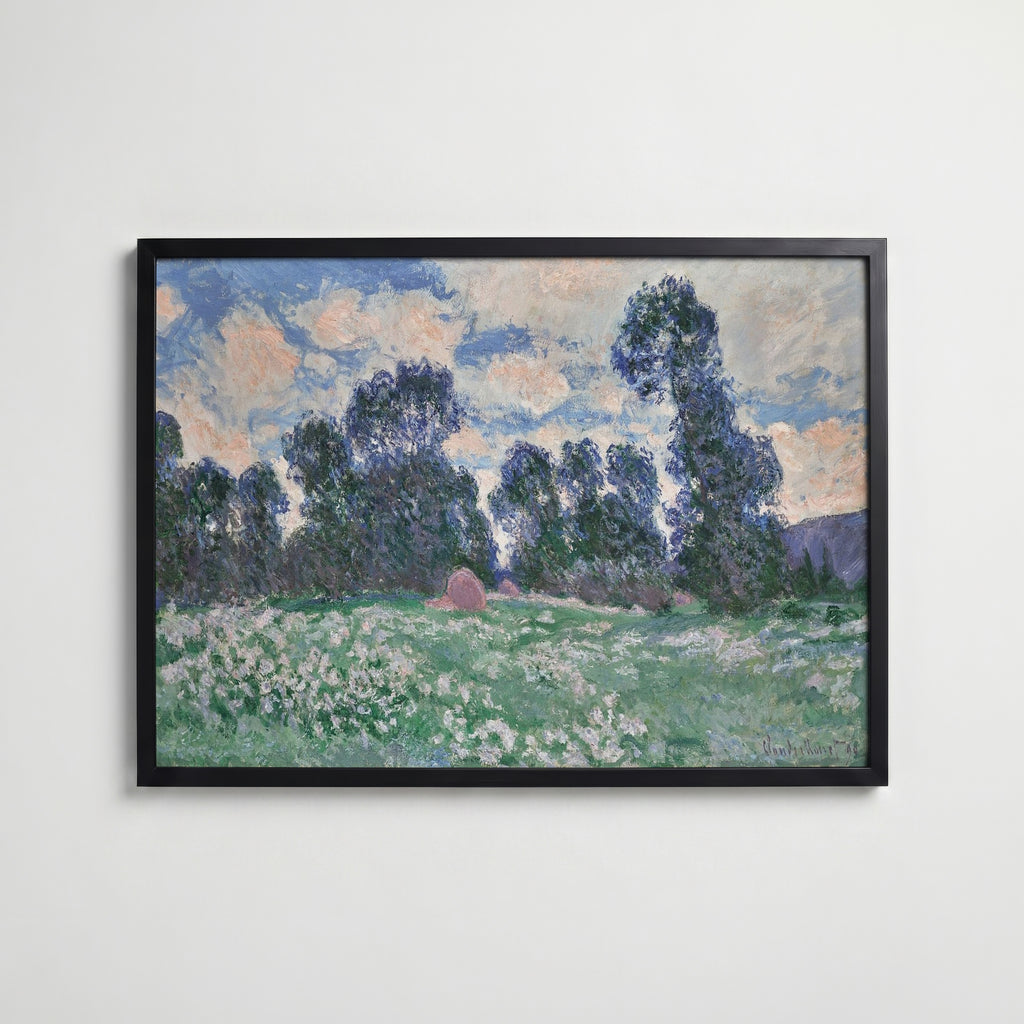 Claude Monet Spring Meadow Giverny 1890 affisch i modern svart ram – stark kontrast och stil, Bozetto