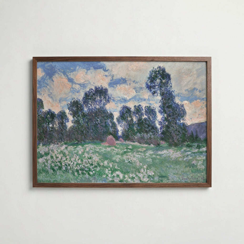 Claude Monet Spring Meadow Giverny 1890 affisch i valnötsram – mörkbrun inramning med lyxig känsla, Bozetto