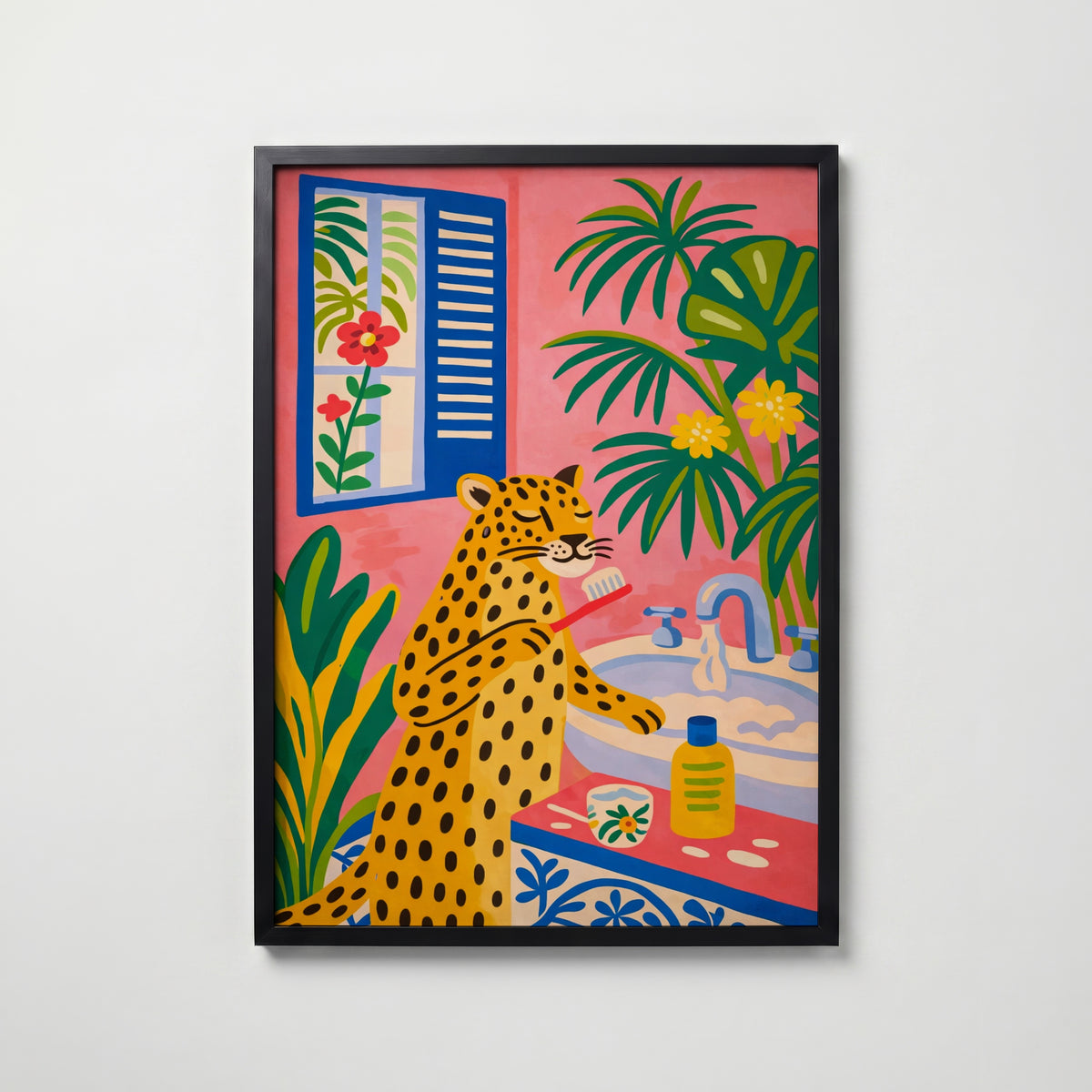 Morning Ritual Leopard poster visad rakt fram – Bozetto affisch i hög tryckkvalitet