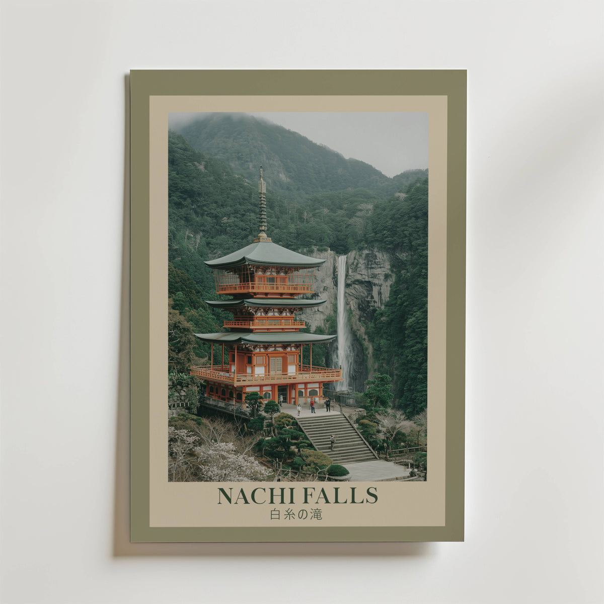 Nachi Falls Japanese Waterfall affisch på neutral bakgrund – poster från Bozetto
