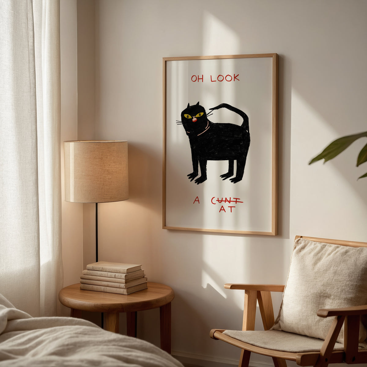 Oh Look Cat affisch i ram utan passepartout i hemmiljö – Bozetto konsttryck i hög kvalitet