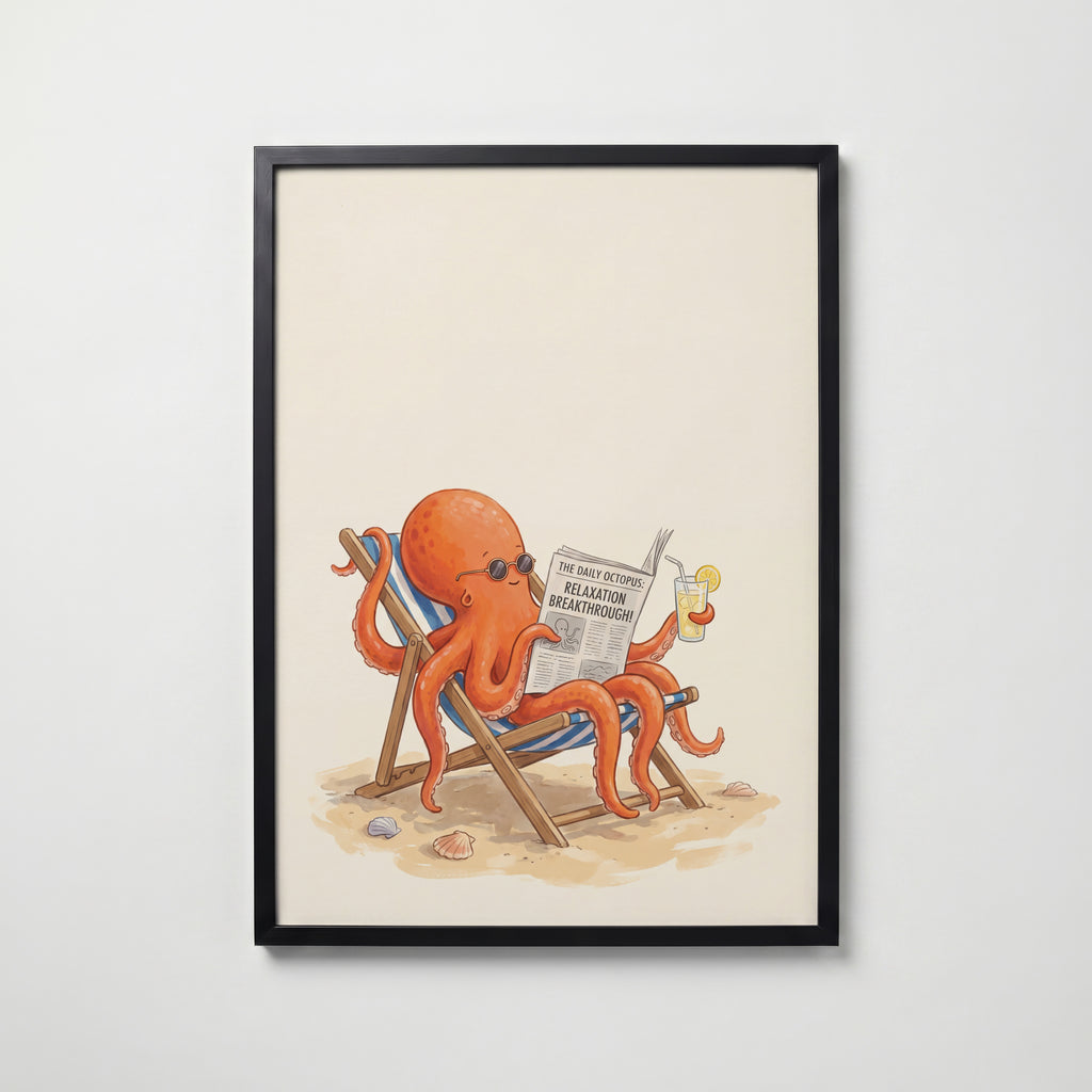 Octopus on Holiday Poster – svart ram