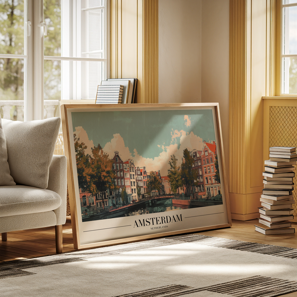 Amsterdam Canal View poster visad rakt fram – Bozetto affisch i hög tryckkvalitet