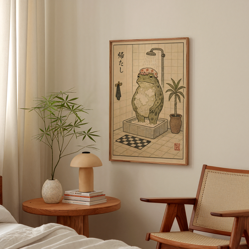 Evening Shower Frog poster visad rakt fram – Bozetto affisch i hög tryckkvalitet