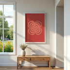 Mockup av Retro Bloom Red affisch på vägg – köp enkelt hos Bozetto i hög kvalitet