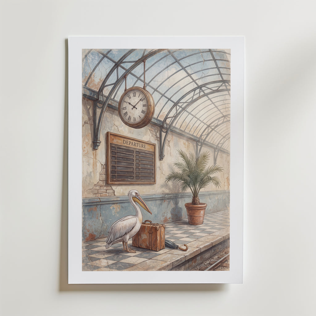 Pelican Departures Poster – med passepartout