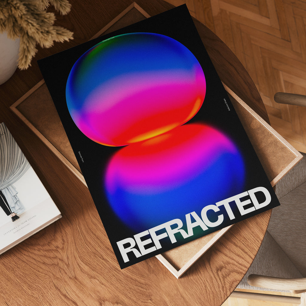 Refracted Neon Sphere – affisch med snyggt motiv, köp enkelt hos Bozetto i flera storlekar