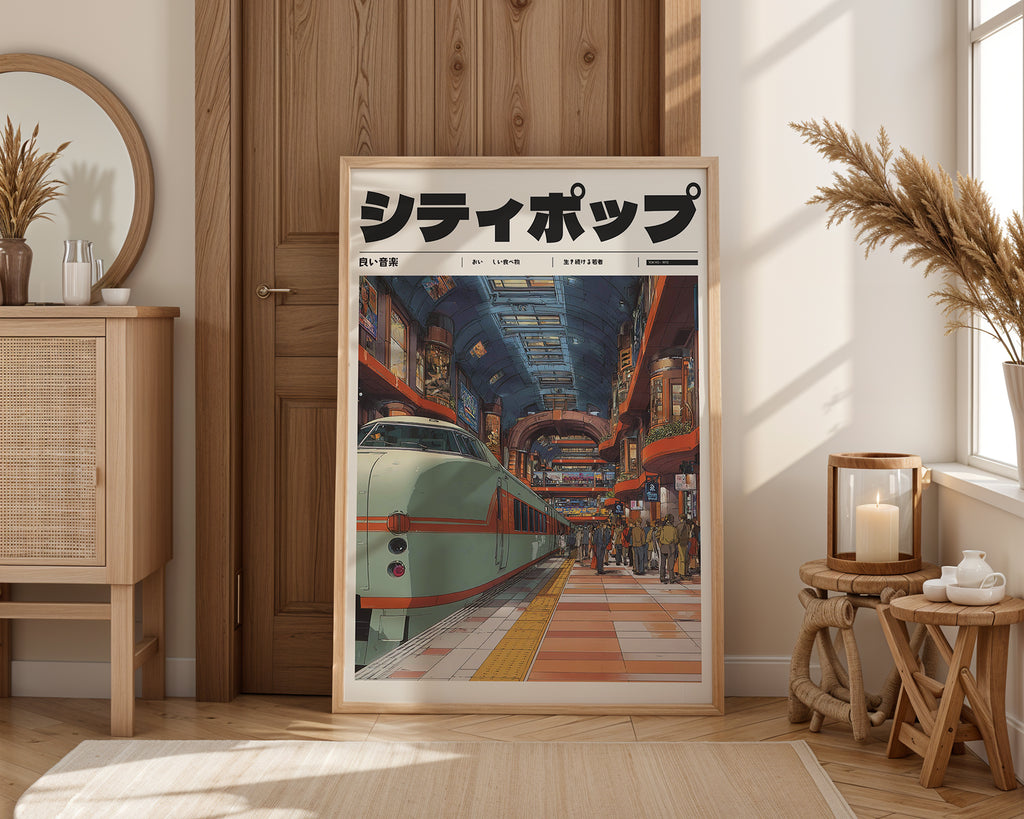 Urban Transit poster visualiserad på vägg – se rätt storlek med mockup från Bozetto