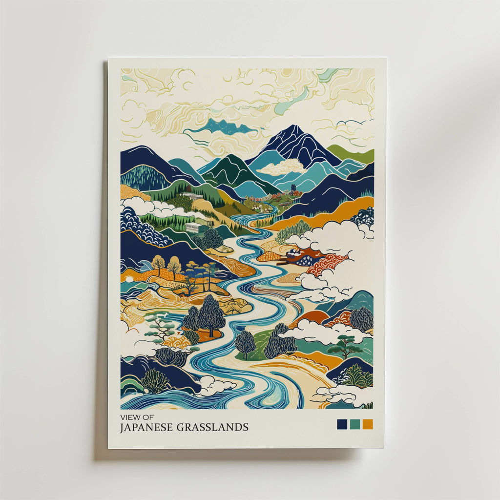 View of Japanese Grasslands – stilfullt konsttryck från Bozetto, tryckt på matt finpapper
