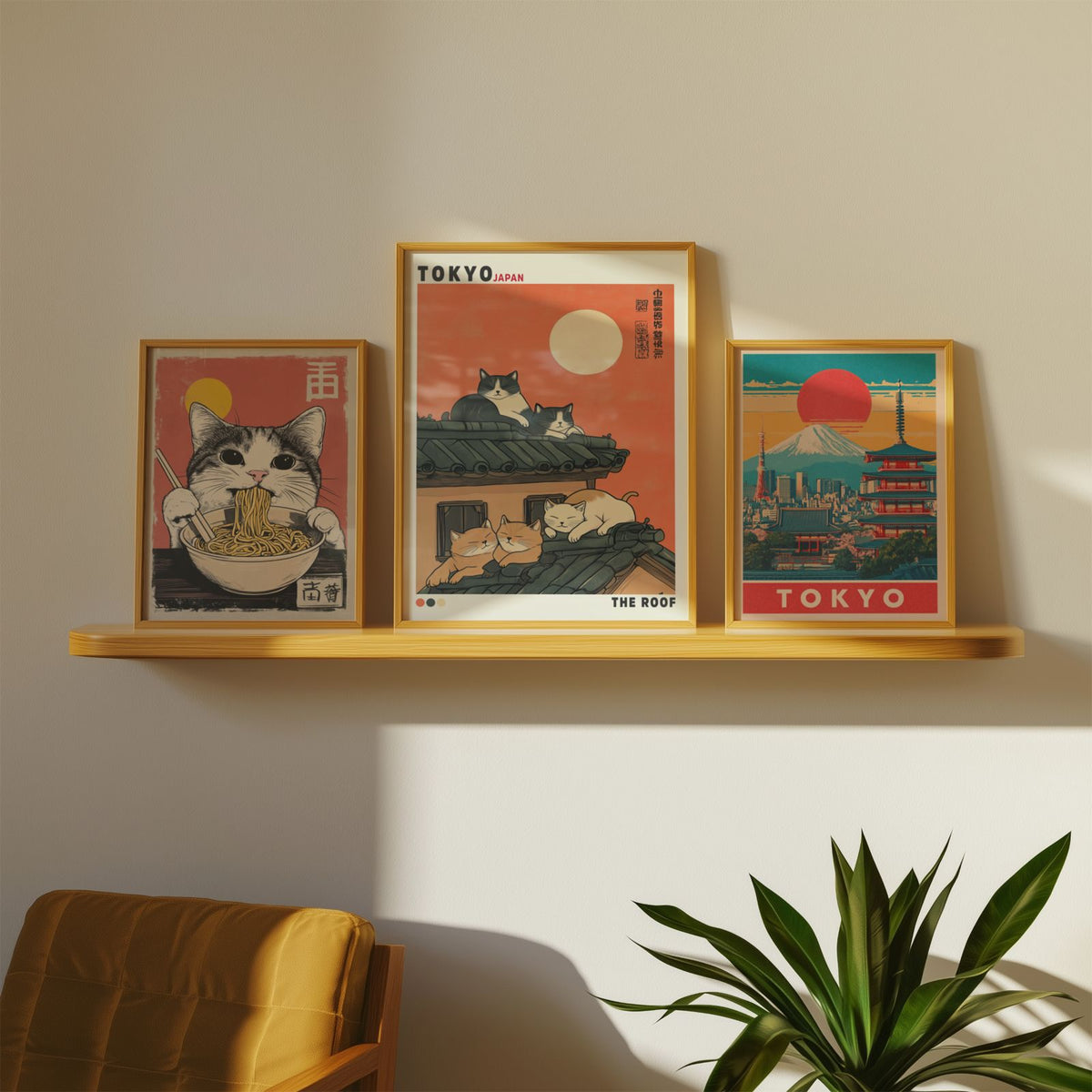 Bundle 3-pack Japandi Tokyo Cat Collection – kuraterad postercollection som lyfter hemmet hos Bozetto