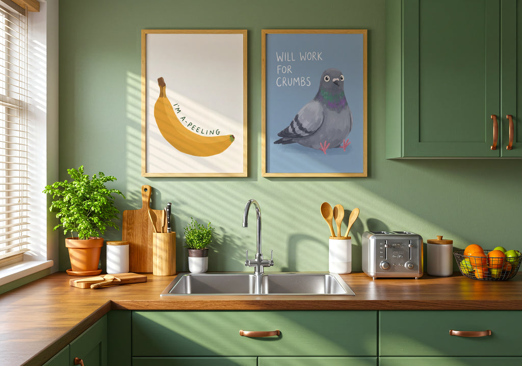 Will Work for Crumbs Poster – två posters i rum 1