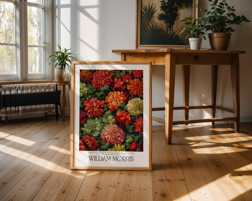 Mockup av William Morris Autumn affisch på vägg – köp enkelt hos Bozetto i hög kvalitet