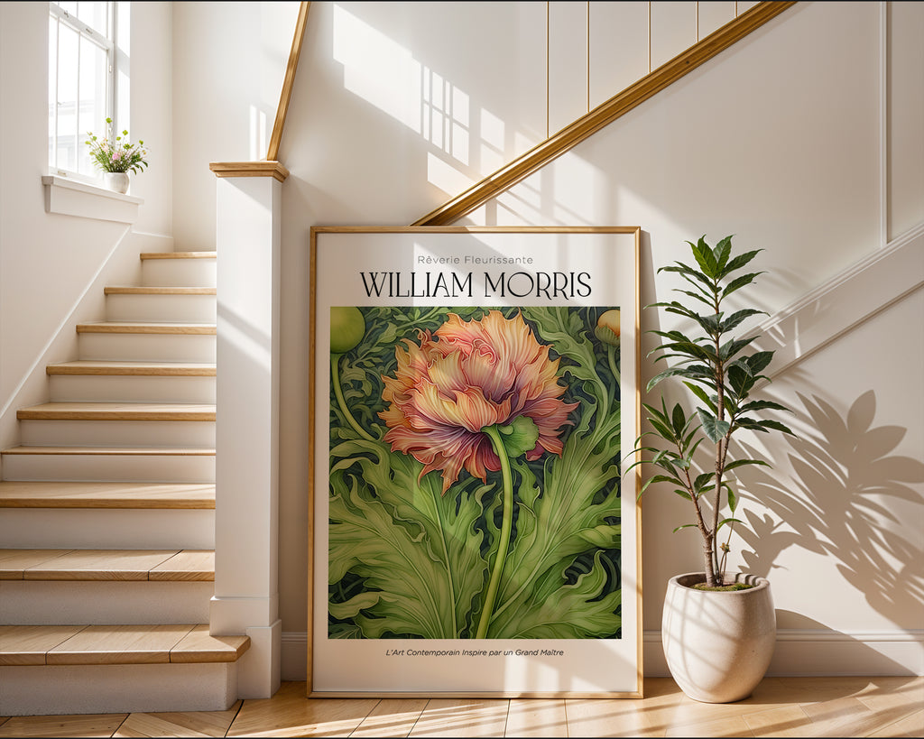 Mockup av William Morris Blooming affisch på vägg – köp enkelt hos Bozetto i hög kvalitet