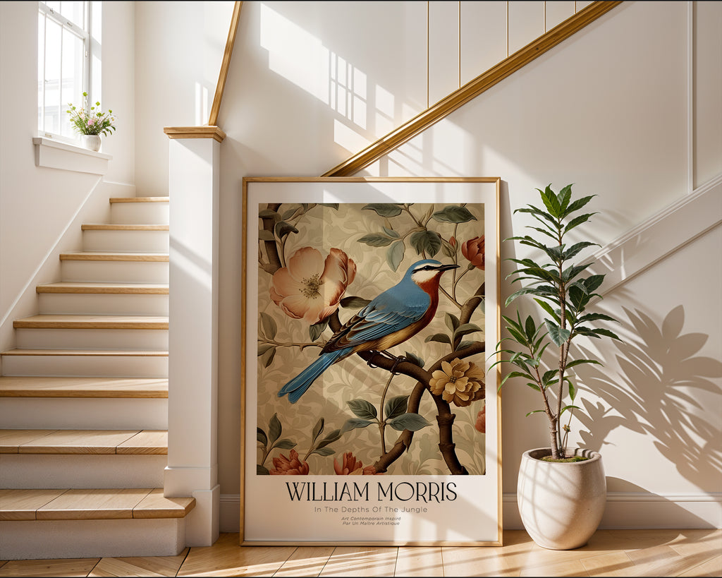 William Morris Bluebird poster visualiserad på vägg – från Bozetto i hög kvalitet