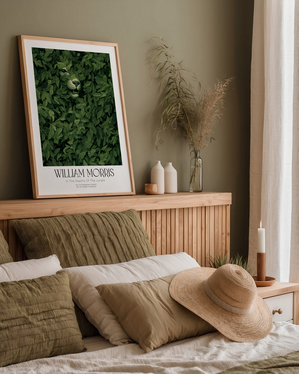 Mockup av William Morris Hidden Lion affisch på vägg – köp enkelt hos Bozetto i hög kvalitet