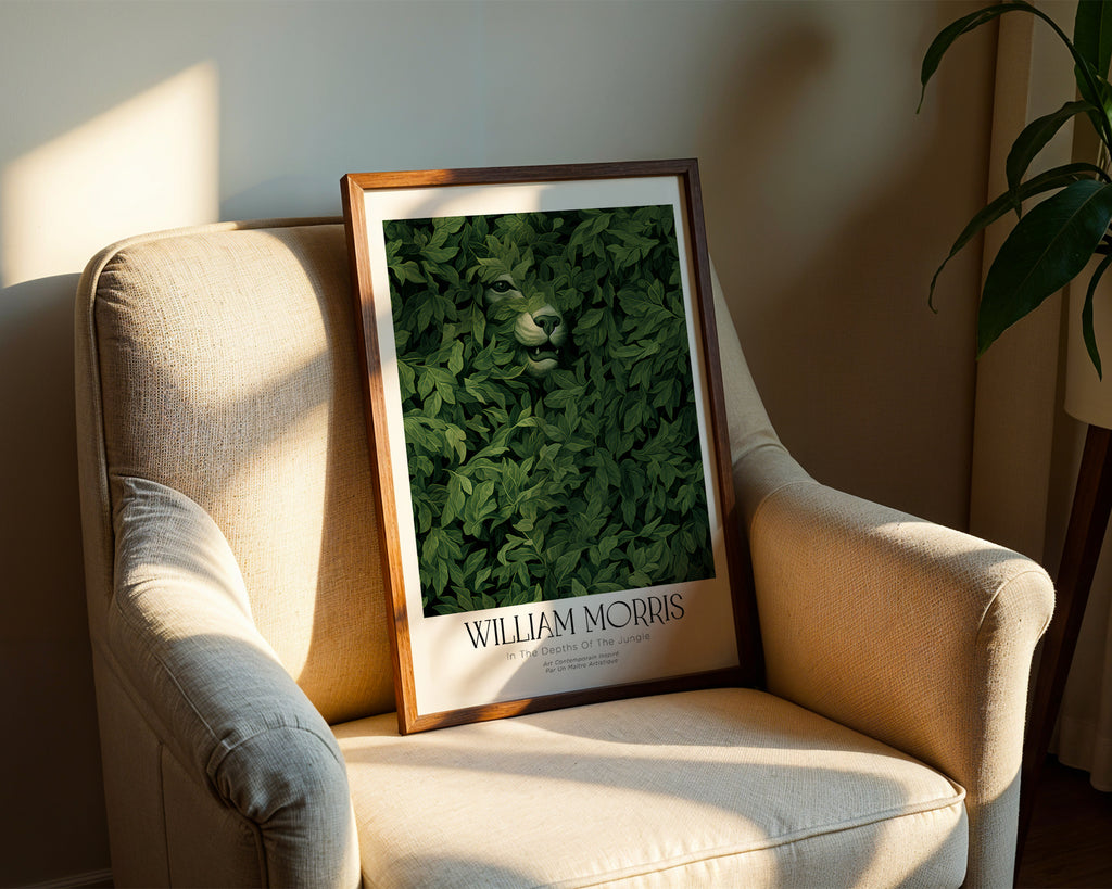 William Morris Hidden Lion poster visualiserad på vägg – från Bozetto i hög kvalitet