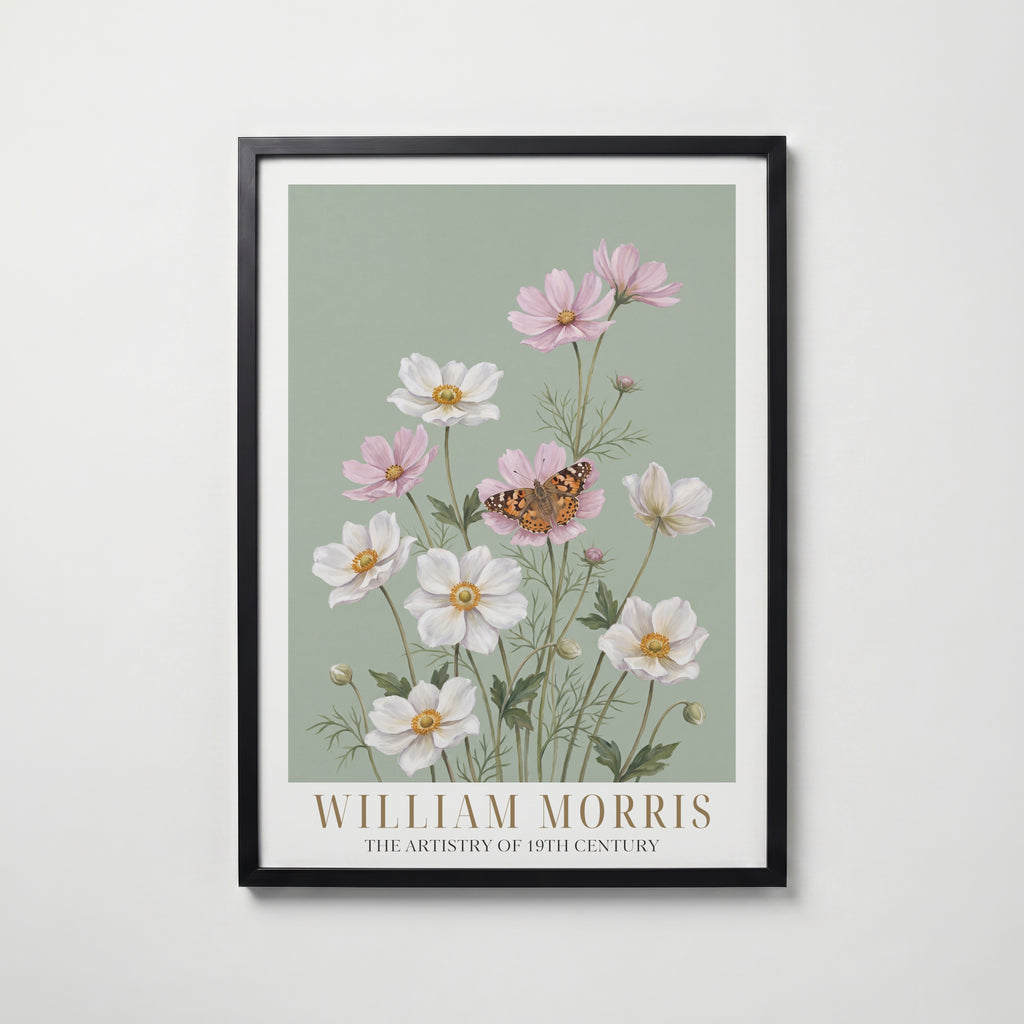 William Morris Anemones and Painted Lady Poster – svart ram