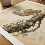 William Morris Barn Owl in Ivy and Roses Poster – närbild på papper