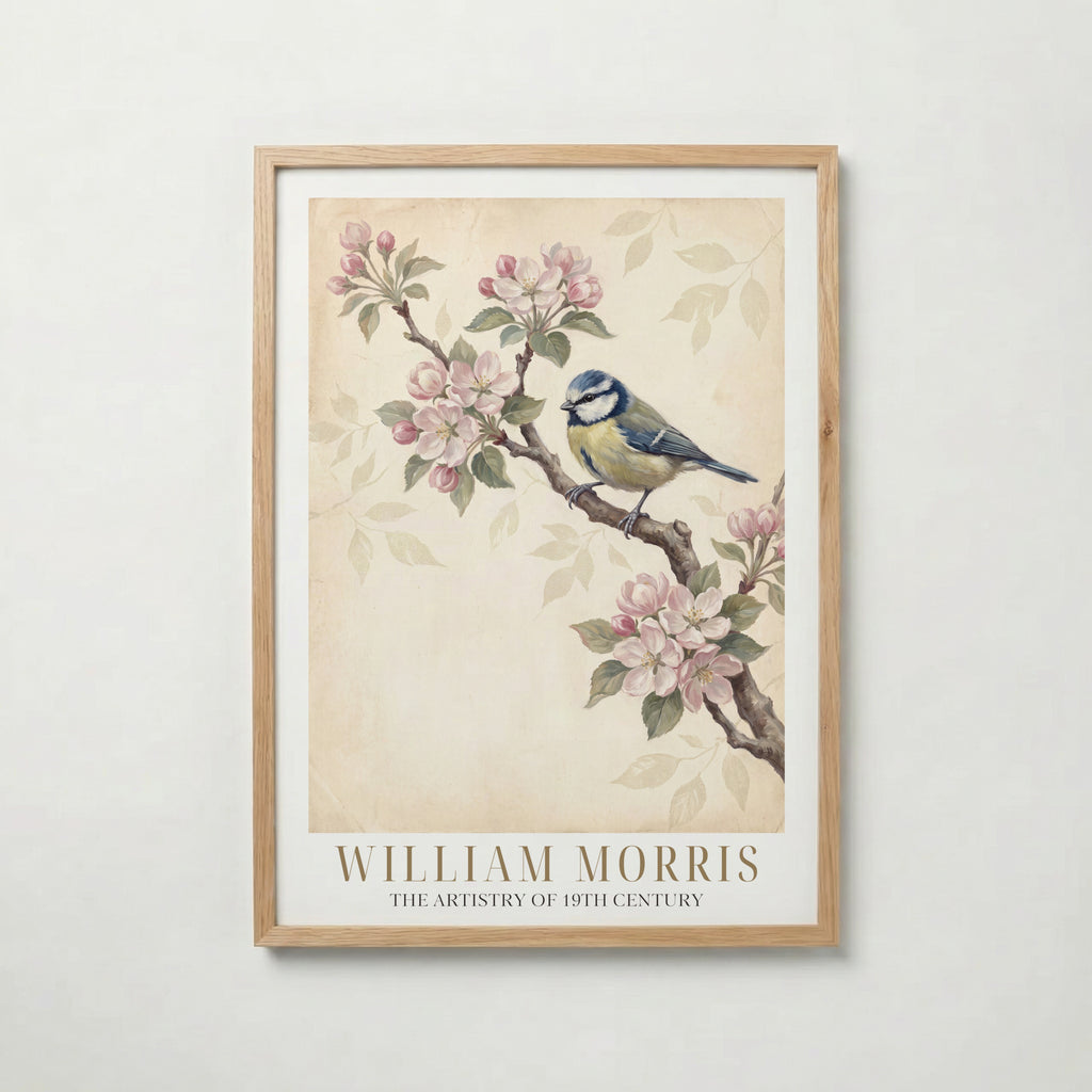 William Morris Blue Tit in Apple Blossom Poster – ekram