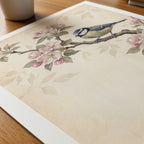 William Morris Blue Tit in Apple Blossom Poster – närbild på papper