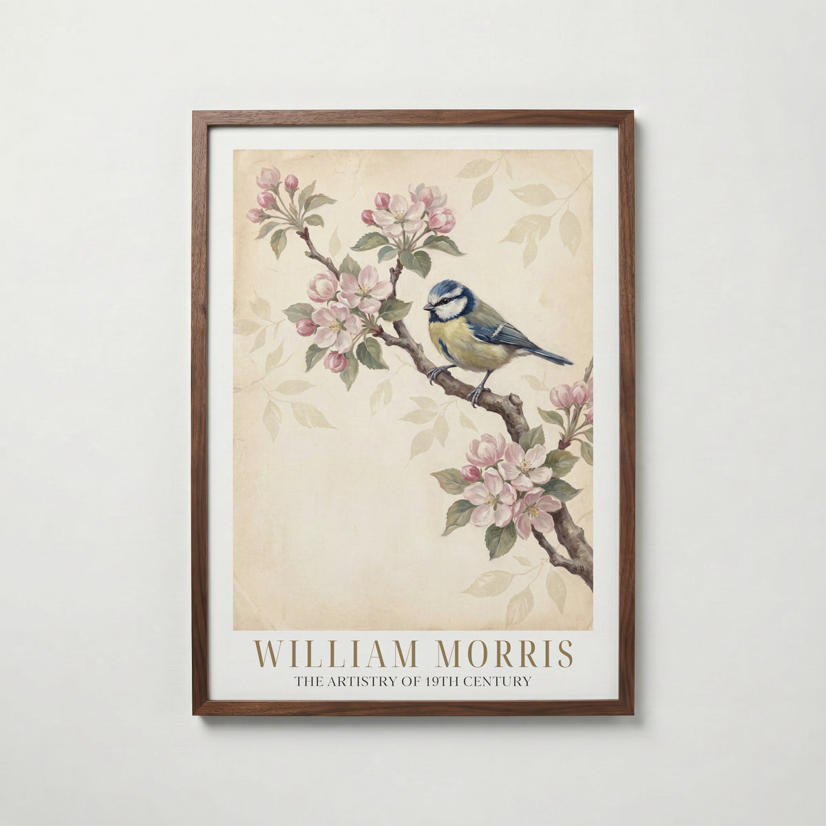 William Morris Blue Tit in Apple Blossom Poster – valnötsram