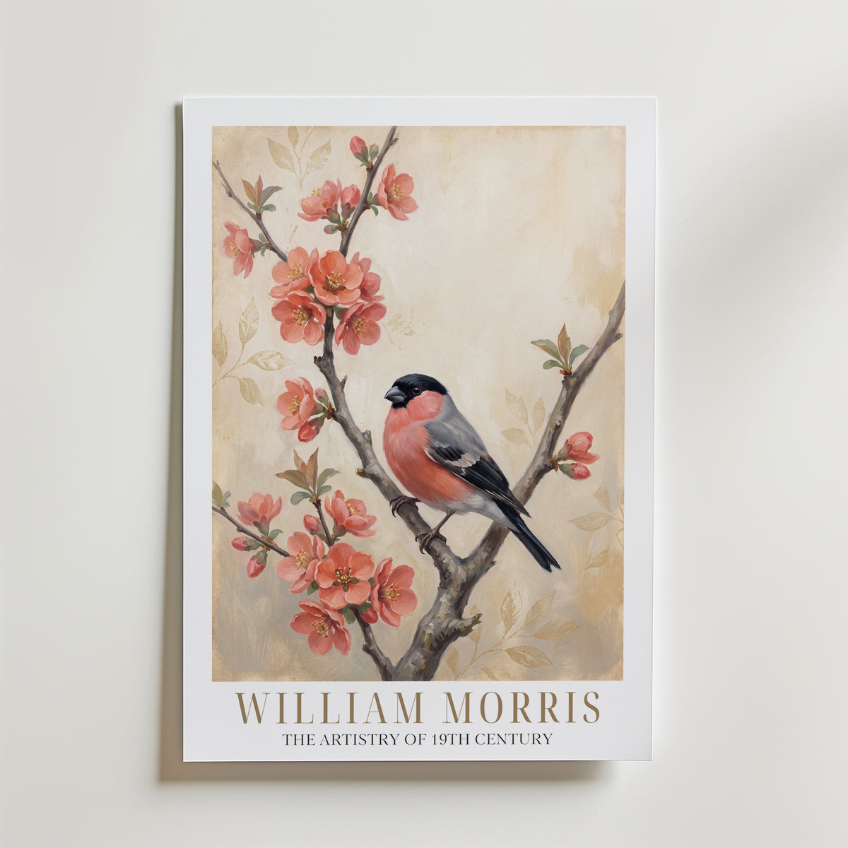 William Morris Bullfinch on Flowering Quince Poster – med passepartout