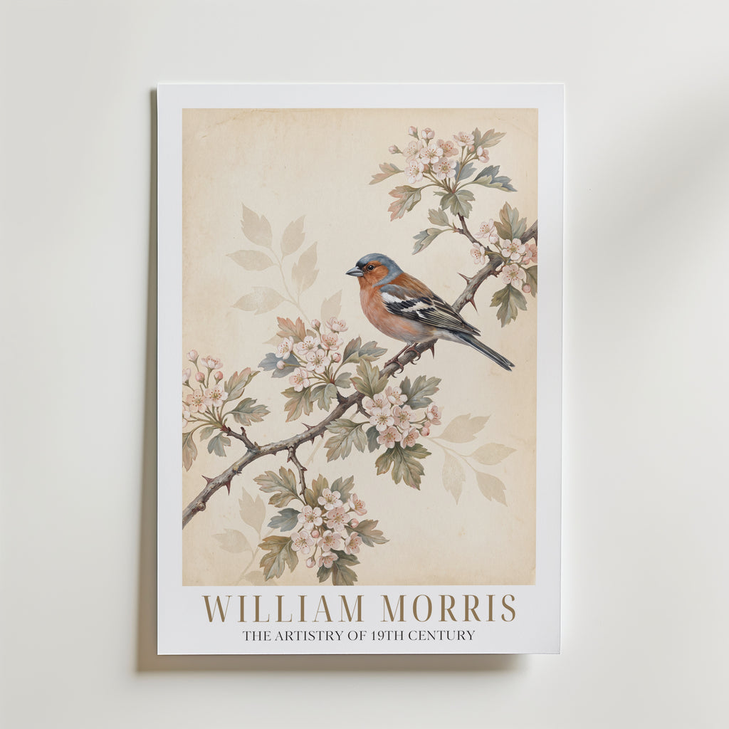 William Morris Chaffinch on Hawthorn Poster – med passepartout