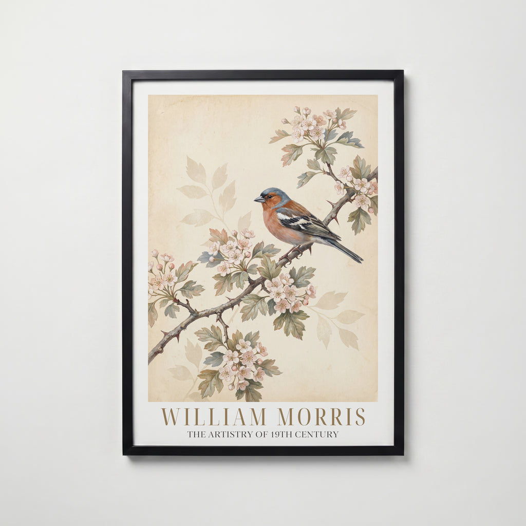 William Morris Chaffinch on Hawthorn Poster – svart ram