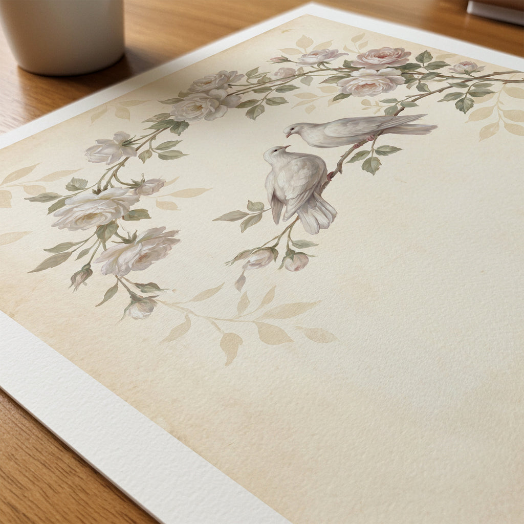 William Morris Doves Among White Roses Poster – närbild på papper