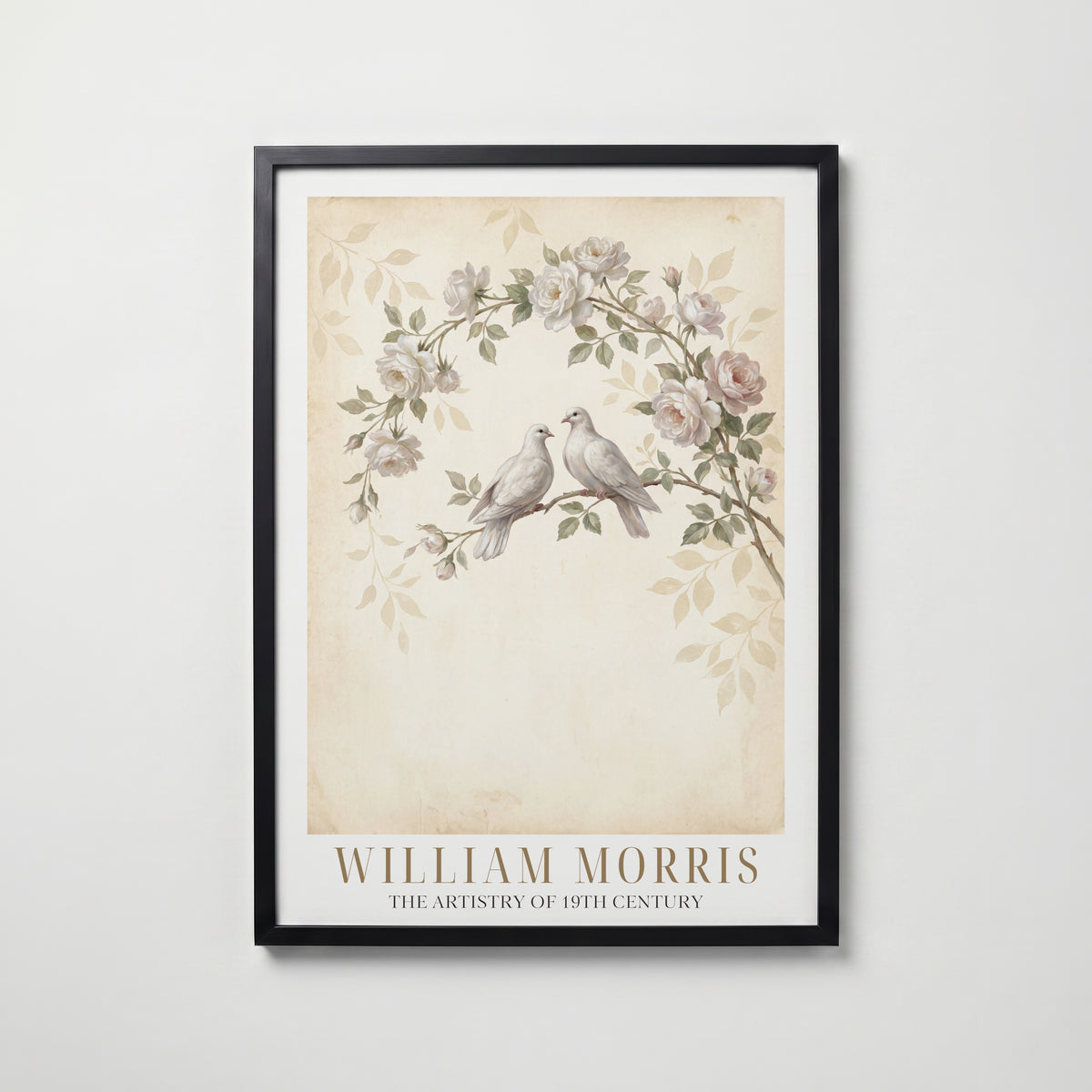 William Morris Doves Among White Roses Poster – svart ram