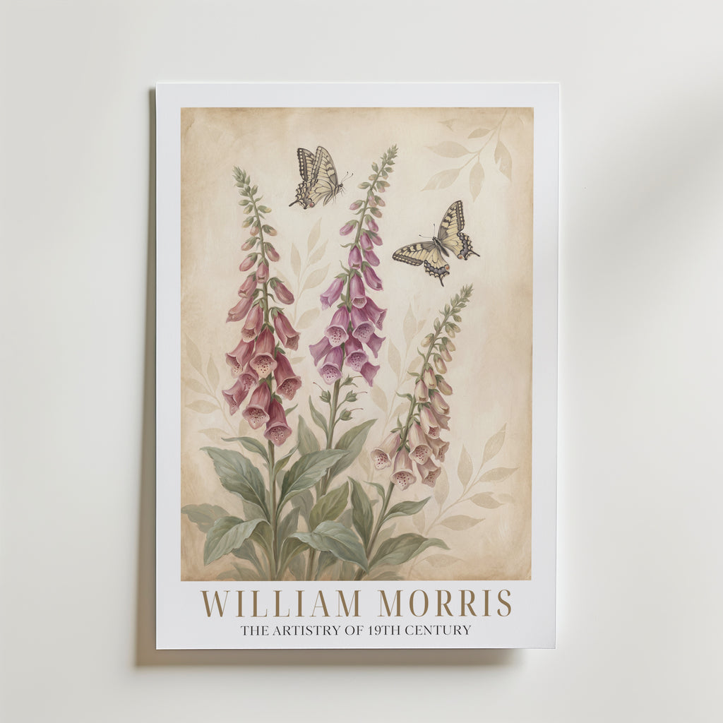 William Morris Foxgloves and Swallowtails Poster – med passepartout