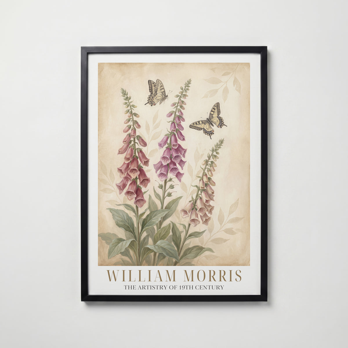 William Morris Foxgloves and Swallowtails Poster – svart ram