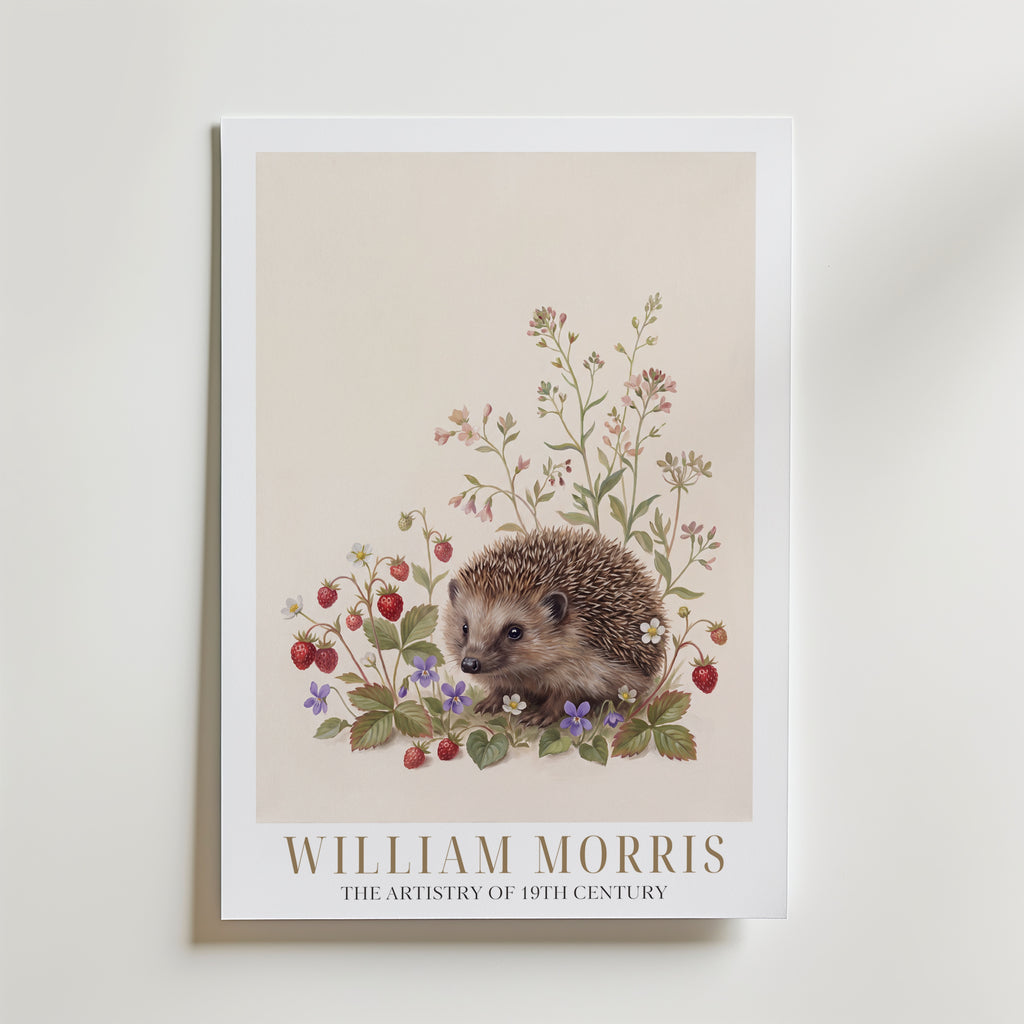William Morris Hedgehog Among Wild Strawberries Poster – med passepartout