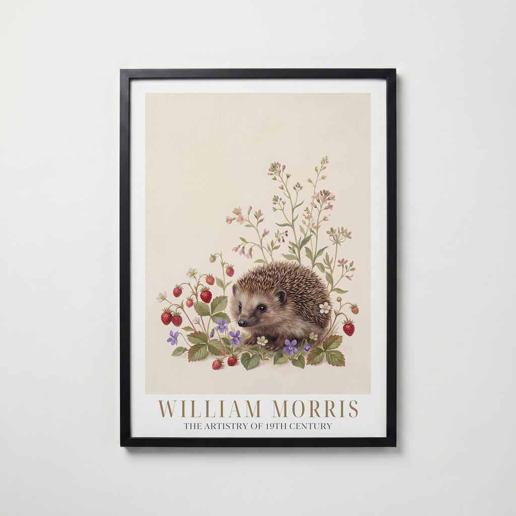 William Morris Hedgehog Among Wild Strawberries Poster – svart ram