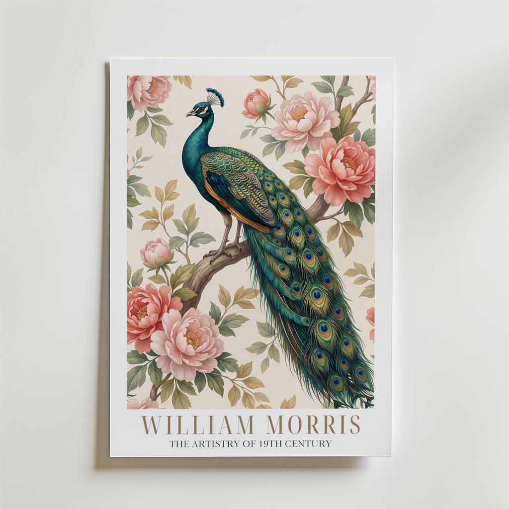 William Morris Peacock Among Peonies Poster – med passepartout