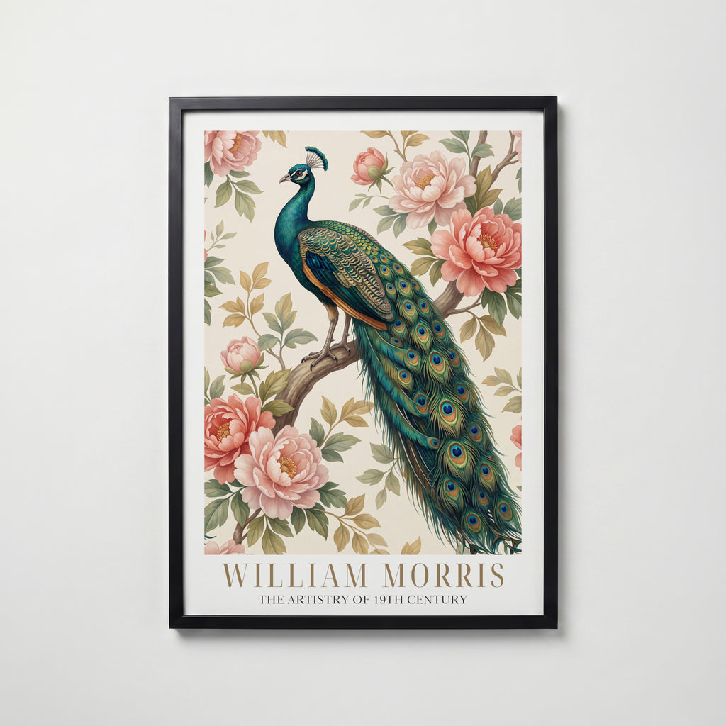 William Morris Peacock Among Peonies Poster – svart ram