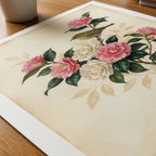 William Morris White-Eye and Camellias Poster – närbild på papper