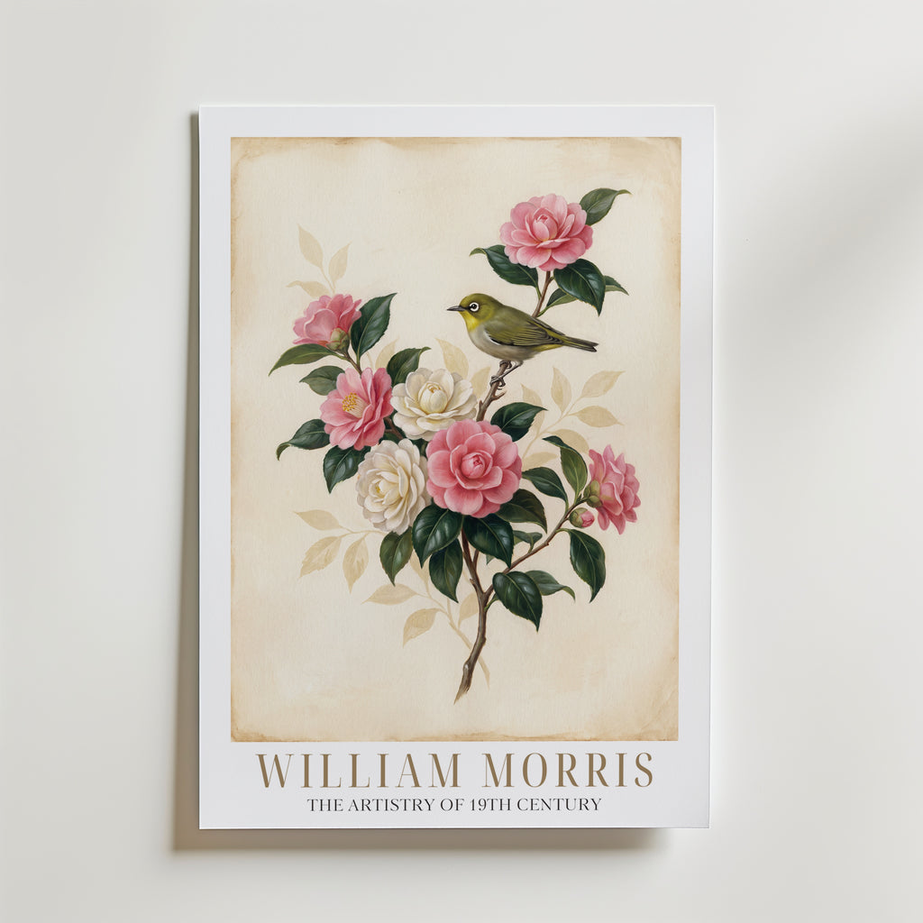 William Morris White-Eye and Camellias Poster – med passepartout